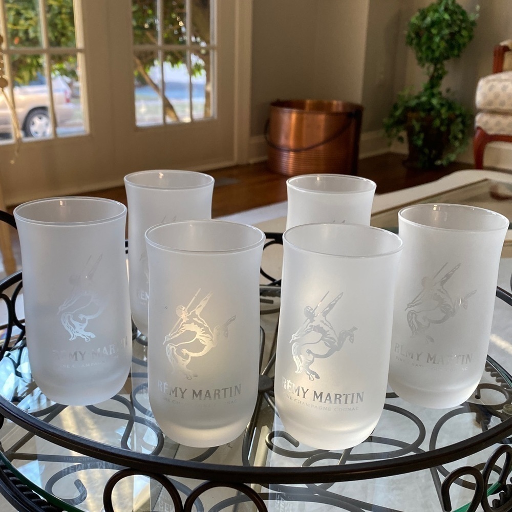 VTG. Set Of 6 Remy Martin Frosted Glasses 8 oz Cognac stemless champagne Tumbler